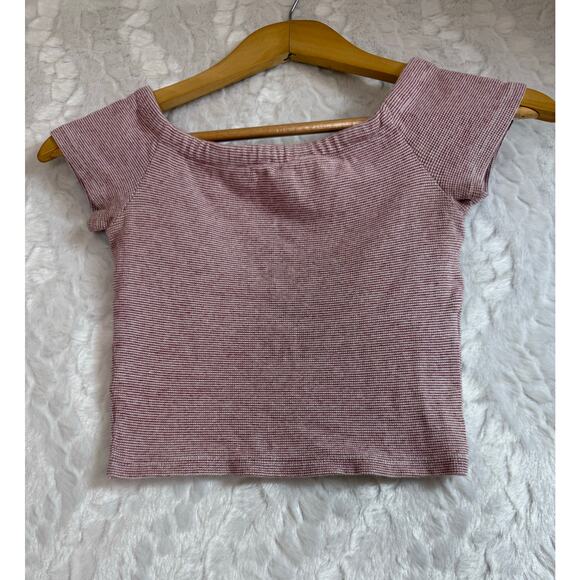 Zara Trafaluc Red Striped Knit Off-Shoulder Short Sleeved Crop Top Size Small - Picture 1 of 6